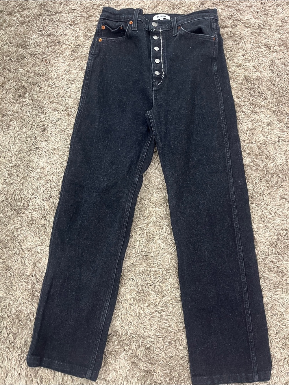 Re/Done Women’s Straight Black High-Rise Button-Fly Jeans